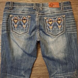 Grace in LA Women's Embellished Embroidered Aztec Bootcut Jeans. 